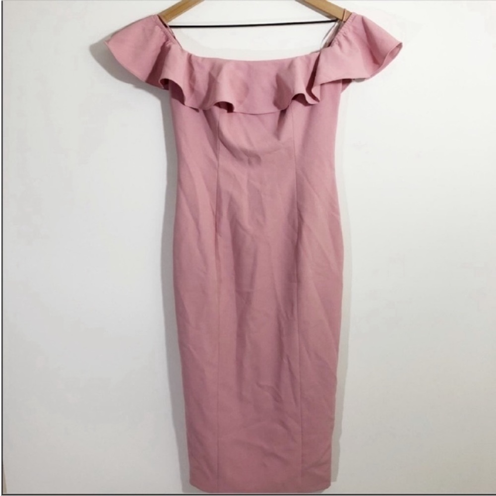 NWT JAYGODFREY Rollins Off shoulder ruffle top midi dress pink rose 2